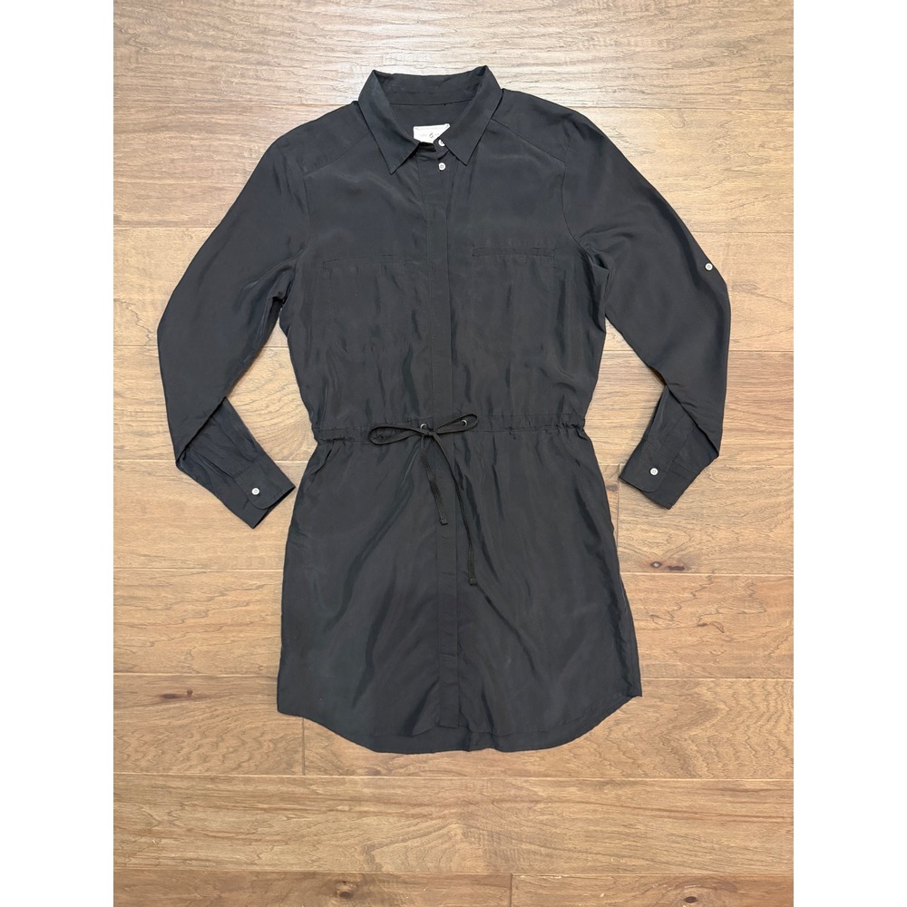 Lou & Grey Black Long Sleeve Roll-Tab Button Front Drawstring Shirt Dress‎ Small